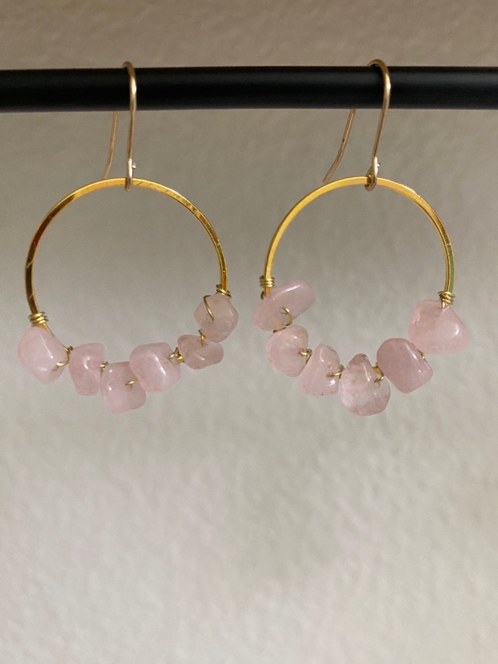 Handmade Rose Quartz Hoop Earrings